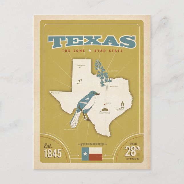 Texas State Map | The Lone Star State Postcard (Front)