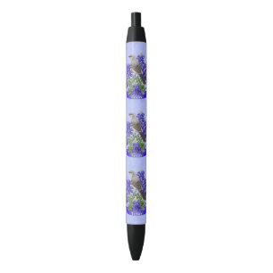 Texas State Mockingbird & Bluebonnet Flower Black Ink Pen