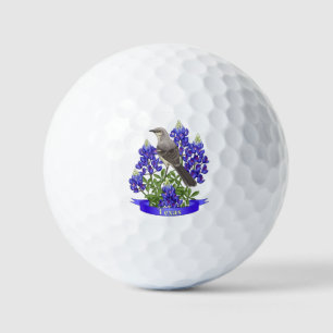 Texas State Mockingbird & Bluebonnet Flower Golf B Balls