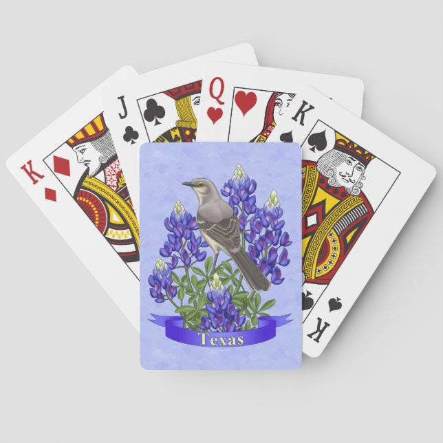 Texas State Mockingbird & Bluebonnet Flower Playing Cards (Back)