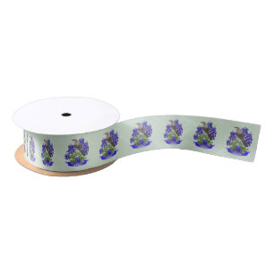 Texas State Mockingbird & Bluebonnet Flower Satin Ribbon