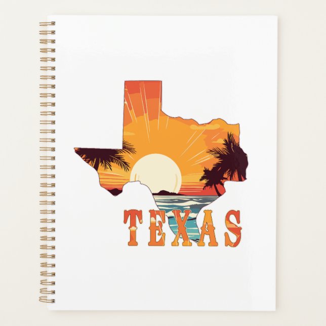 Texas State Outline Beach Sunset Planner (Front)