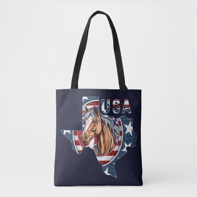 Texas State Outline USA Horse Tote Bag (Front)