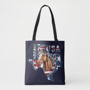 Texas State Outline USA Horse Tote Bag