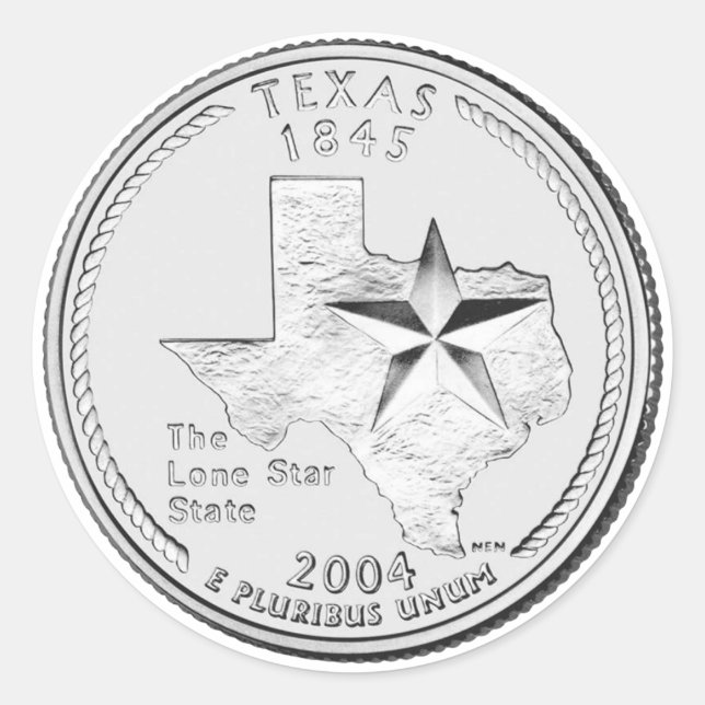 Texas State Quarter Classic Round Sticker (Front)