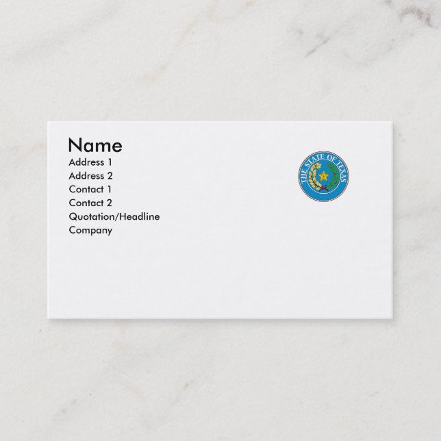 Texas State Seal Business Card (Front)