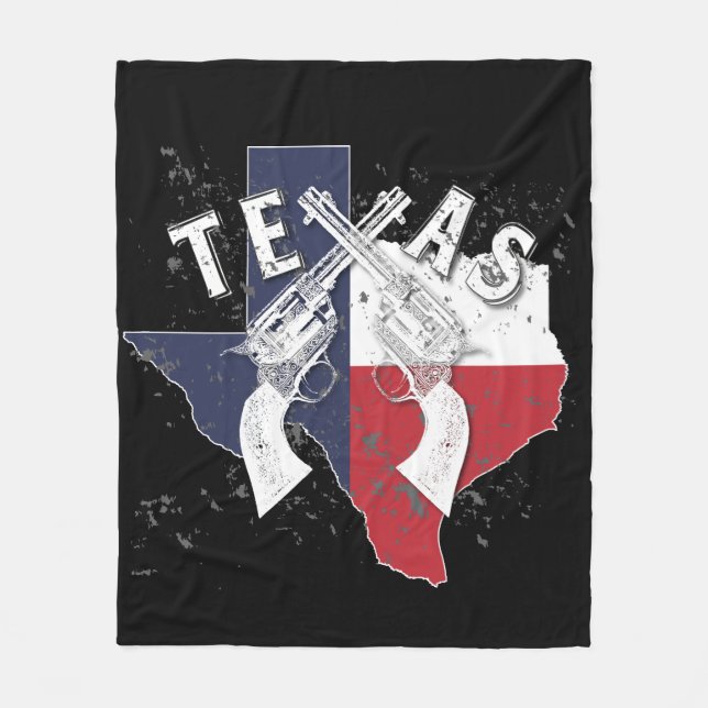 Texas State Souvenir Crossed Six Shooter Pistols Fleece Blanket (Front)