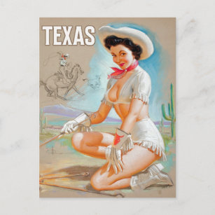 Texas State Travel Postcard - Pin Up Girl 