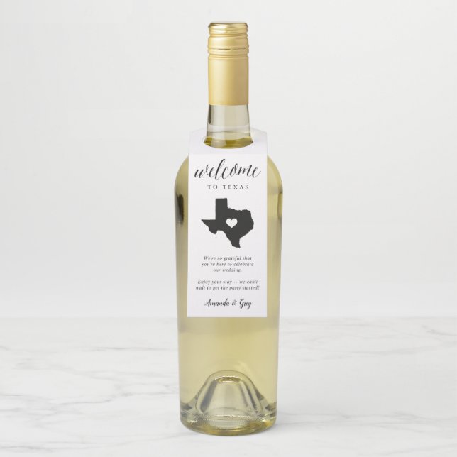 Texas State Wedding Welcome Bottle Tag (On Bottle)