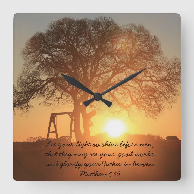 Texas Sunrise, Scripture Quote from Matthew 5:16 Square Wall Clock (Front)