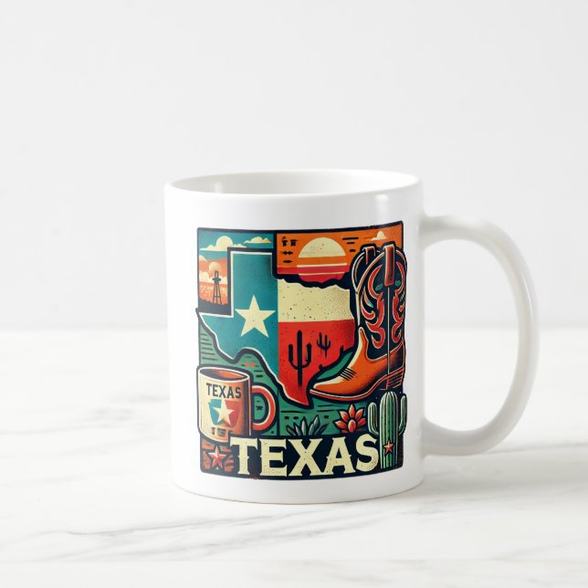 Texas-Themed Ceramic Mug - State Outline, Cowboy (Right)