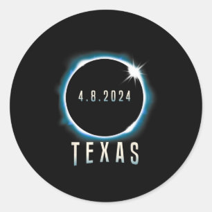 Texas Total Solar Eclipse 2024 Blue April 8 Men Wo Classic Round Sticker