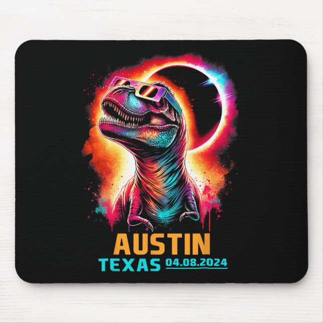 Texas Total Solar Eclipse 2024 T Rex Dinosaur  Mouse Pad (Front)