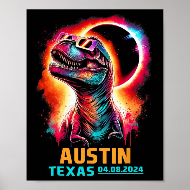 Texas Total Solar Eclipse 2024 T Rex Dinosaur  Poster (Front)