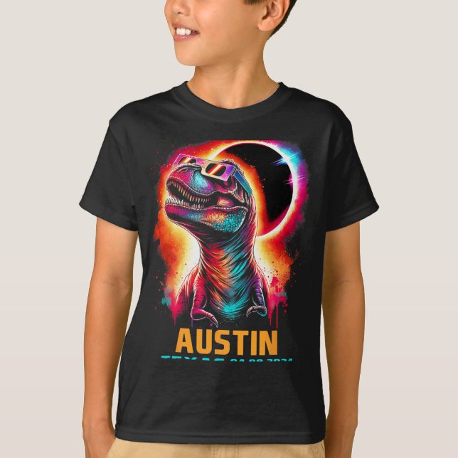 Texas Total Solar Eclipse 2024 T Rex Dinosaur  T-Shirt (Front)