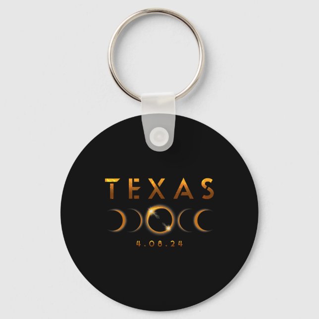 Texas Total Solar Eclipse April 8 2024 Texas Solar Key Ring (Front)