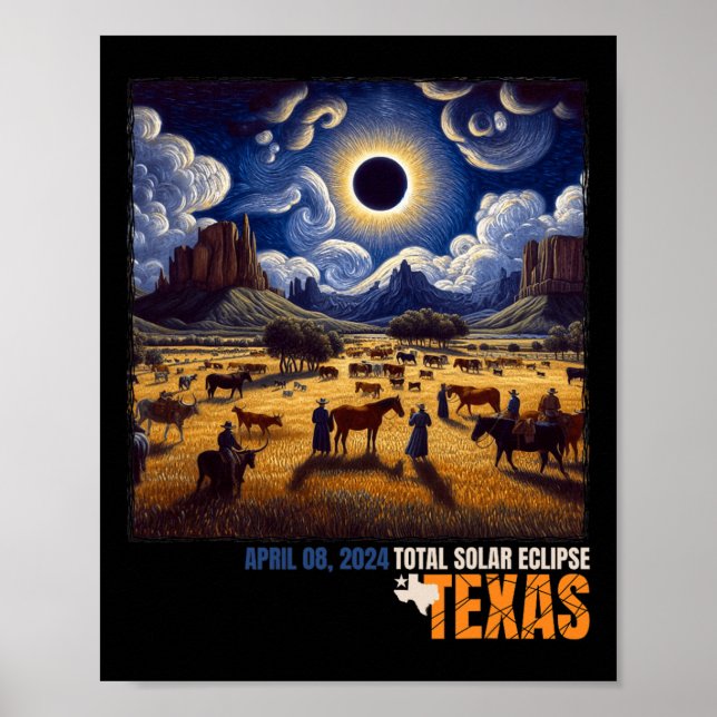 Texas Total Solar Eclipse April 8 2024 Texas Solar Poster (Front)