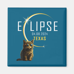 Texas Total Solar Eclipse Cat Illustration Magnet