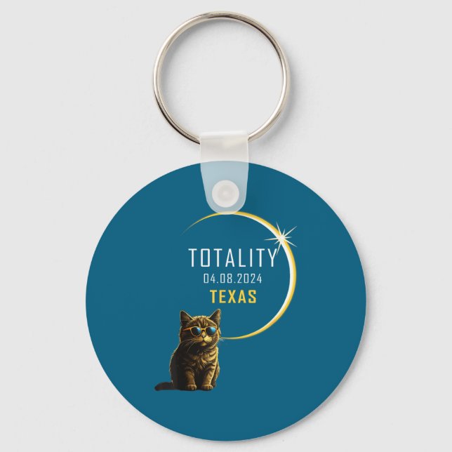 Texas Total Solar Eclipse Cat Key Ring (Front)