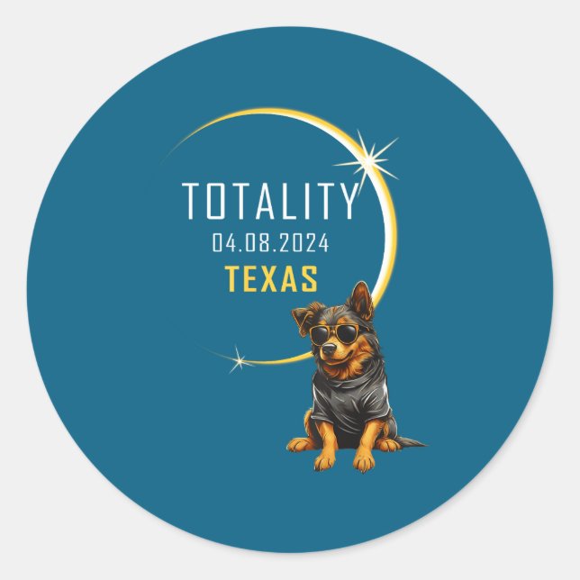 Texas Total Solar Eclipse Dog Classic Round Sticker (Front)
