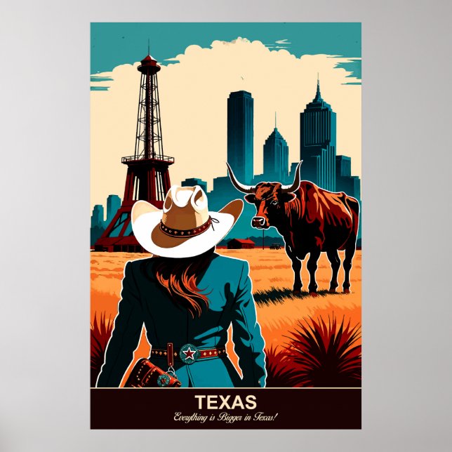 Texas Travel: Everything is Bigger Travel Poster (Front)