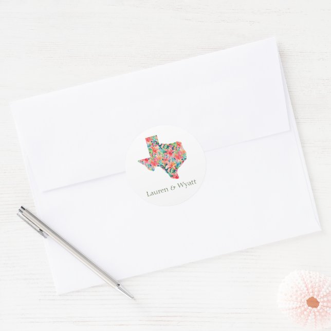 Texas Tropical Bright Botanical Floral Wedding Classic Round Sticker (Envelope)