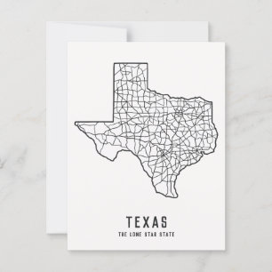 Texas US State road map - the Lone star state map Postcard