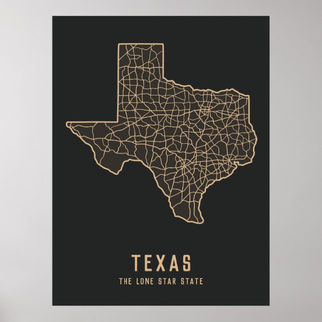 Texas US State road map - the Lone star state map Poster (Front)