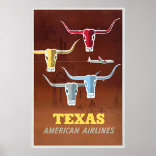Texas USA America United States Vintage Travel Poster