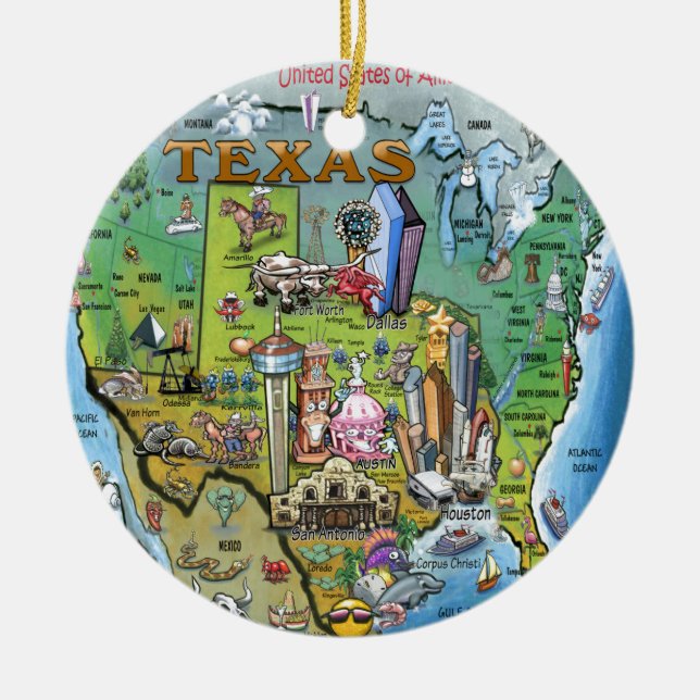 Texas USA Map Ceramic Tree Decoration (Front)