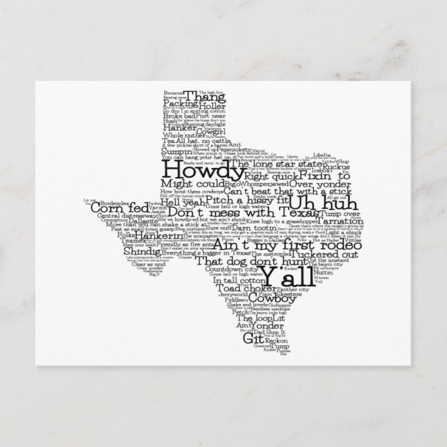 Texas USA Slang Word Art Map Postcard (Front)