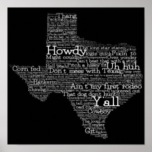 Texas USA Slang Word Art Map Poster
