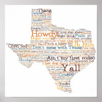 Texas USA Slang Word Art Map