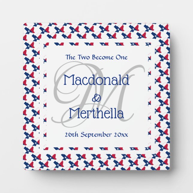 TEXAS USA Wedding Keepsake Gift Custom Monogram Plaque (Front)