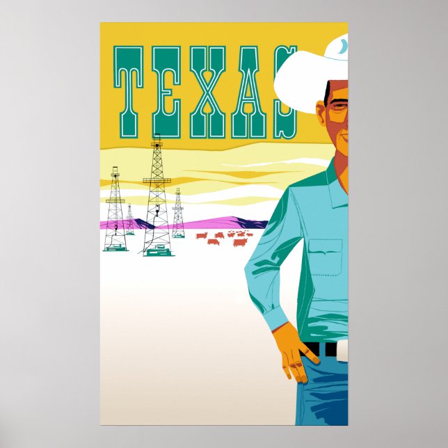 Texas.  Vintage Style Travel Poster (Front)