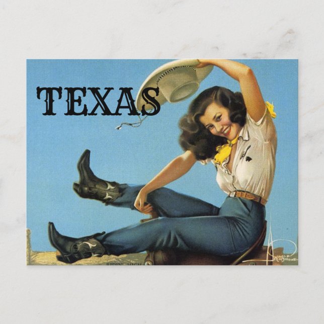 TEXAS Vintage travel Cowgirl Postcard (Front)