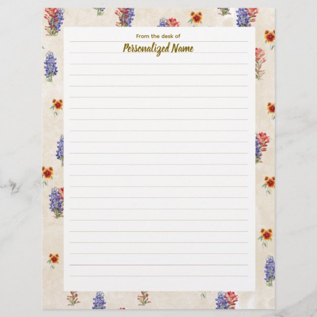 Texas Wildflower Lined Custom Letterhead (Front)
