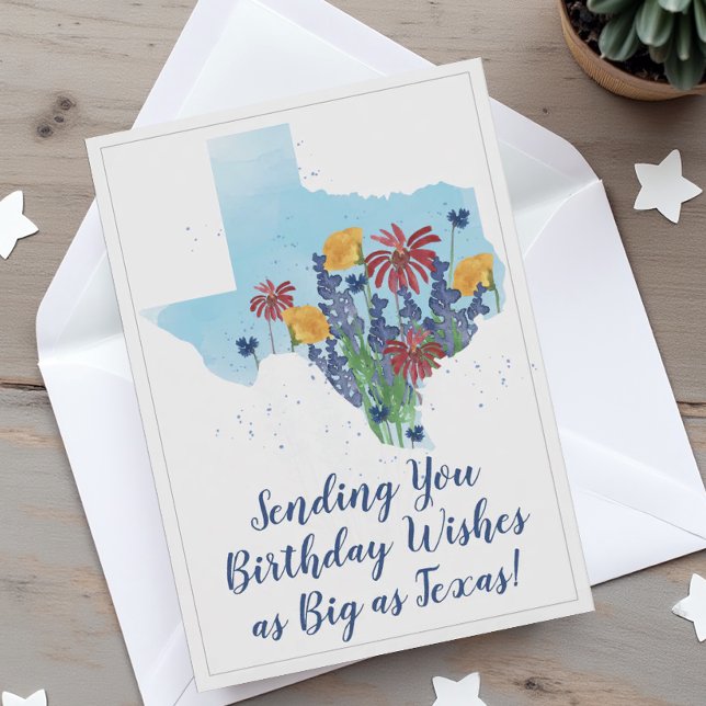 Texas Wildflowers Birthday Card (Texas Wildflower Birthday Card (White Background))