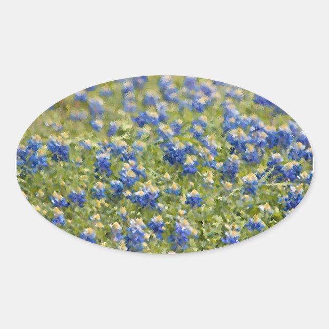 Texas Wildflowers Bluebonnets Digital Painting Oval Sticker (Front)