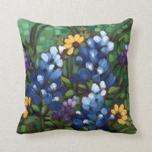 "Texas Wildflowers - Bluebonnets" Throw Pillow