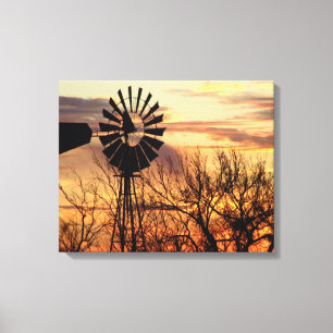 Texas windmill sunset canvas print