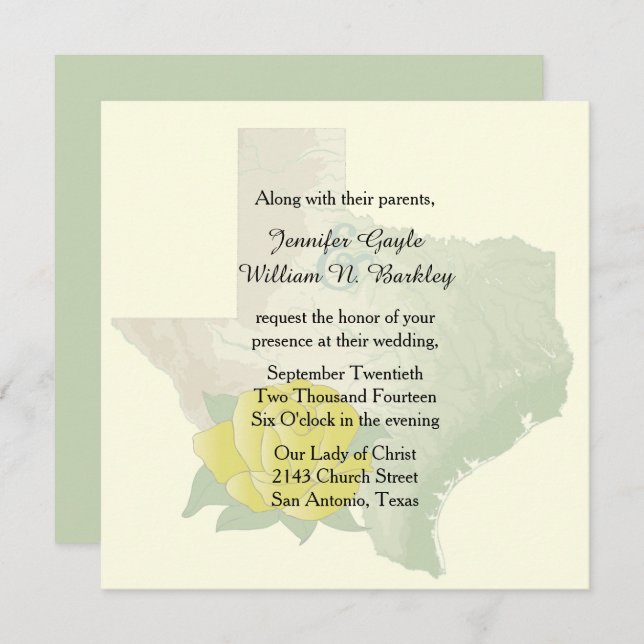 Texas Yellow Rose Wedding Invitation (Front/Back)