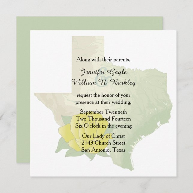 Texas Yellow Rose Wedding Invitation 2 (Front/Back)