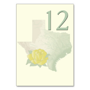 Texas Yellow Rose Wedding Table Number Card