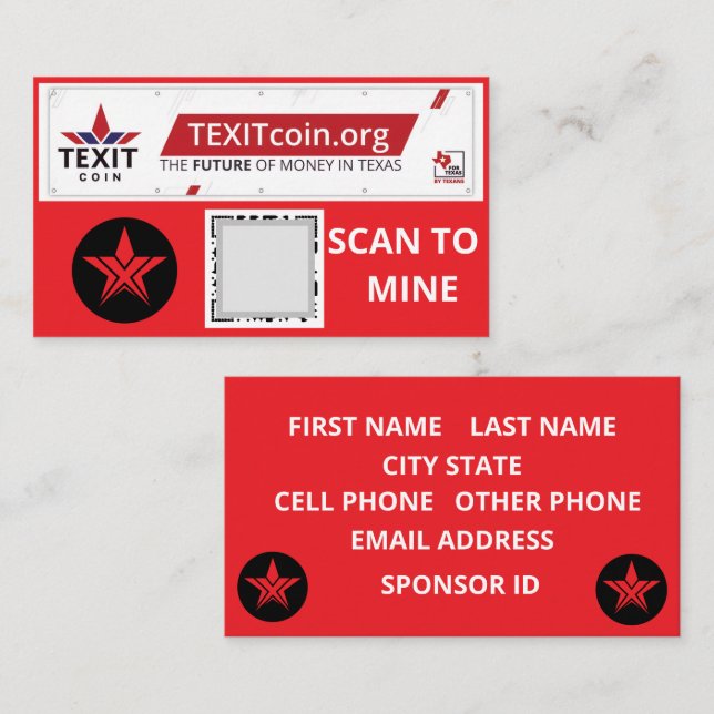 TEXIT COIN OFFICIAL LOGO QR CODED RED BACKGROUND BUSINESS CARD (Front/Back)