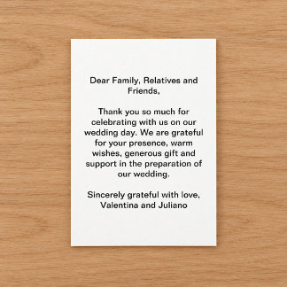 Text-Based Black and White Wedding Thank You Card