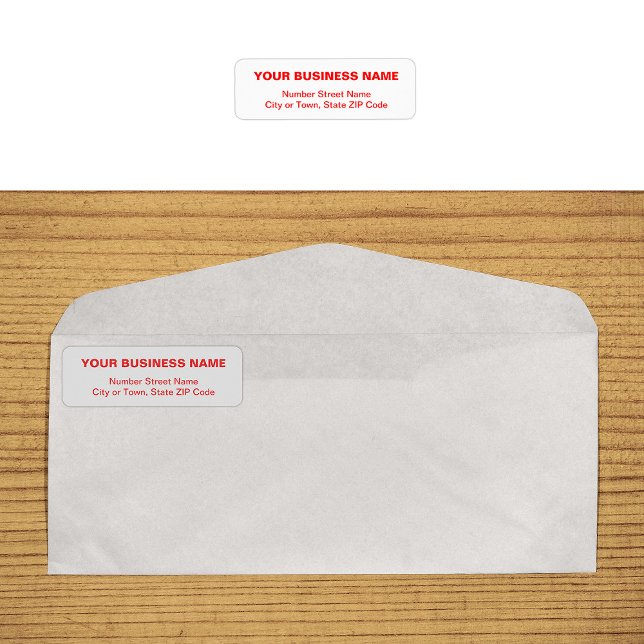 Text Based in Red Business Return Address Label (Business return address label in red plain text)