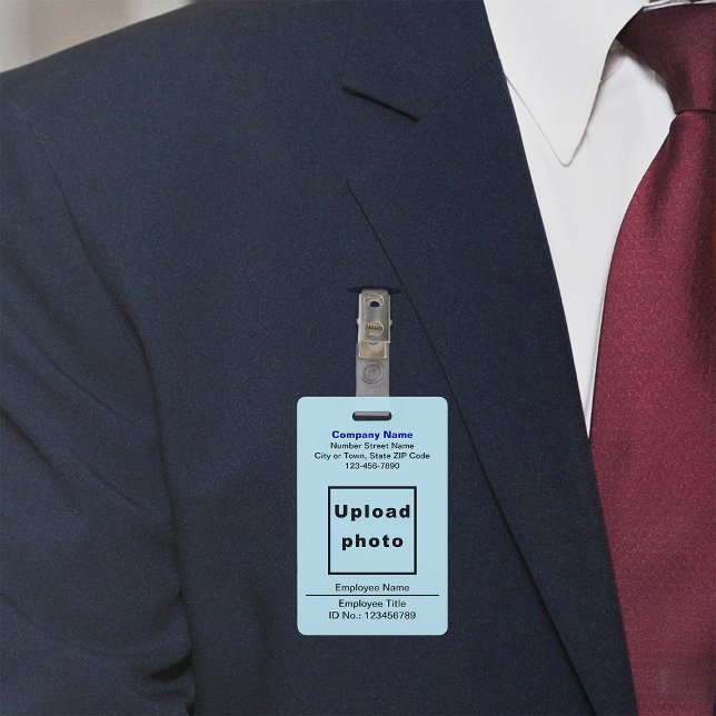 Text Based With Employee Photo Light Blue Badge ID Badge (Light blue company badge)