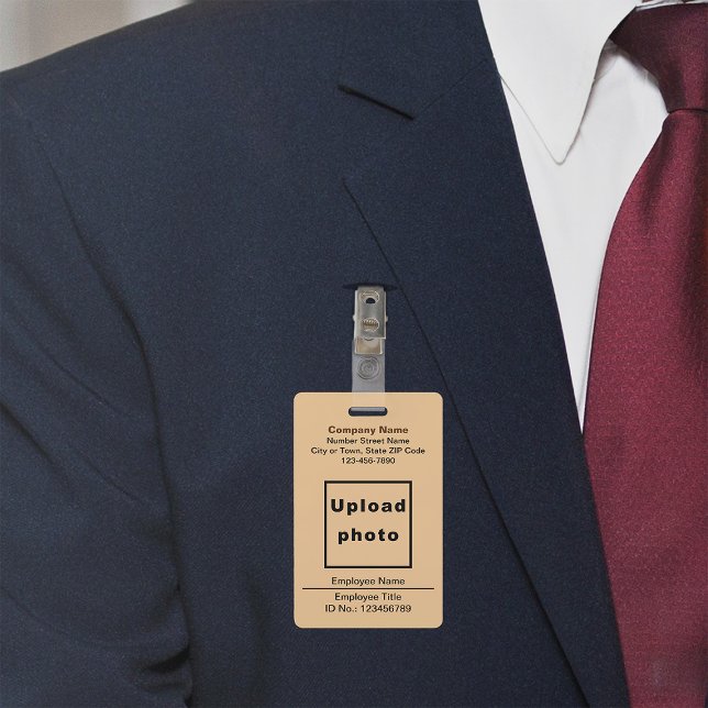 Text Based With Employee Photo Light Brown Badge ID Badge (Light brown company badge)