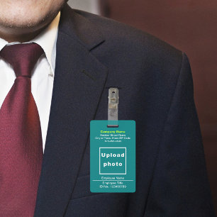 Text-Based With Employee Photo Teal Green Badge ID Badge